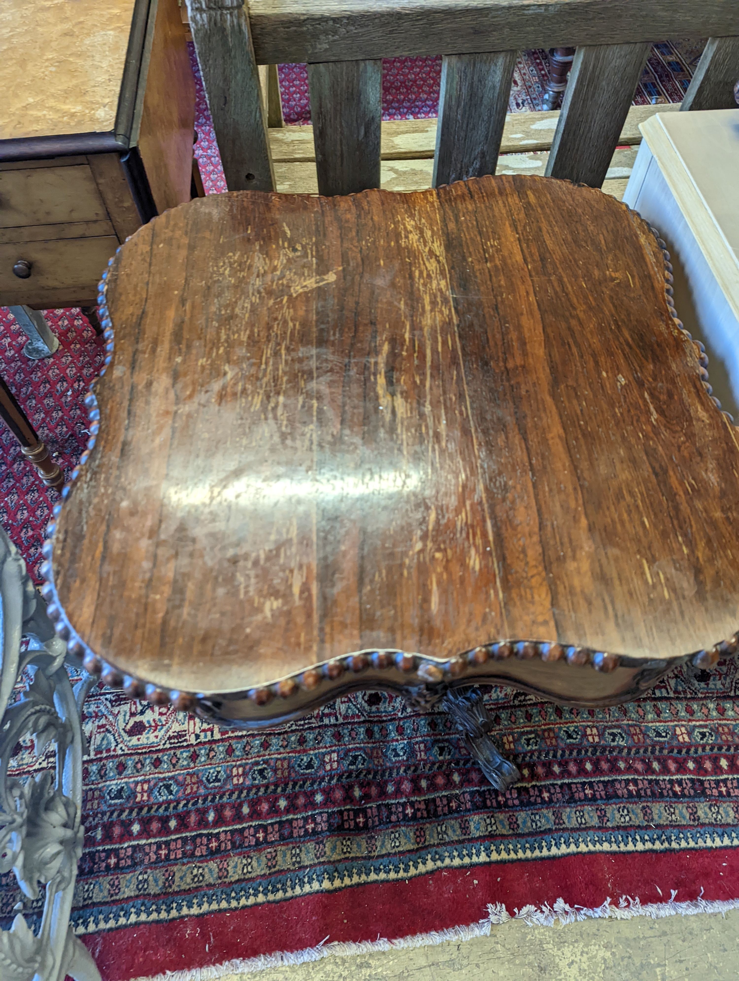 A Continental rosewood square occasional table, width 55cm, height 71cm